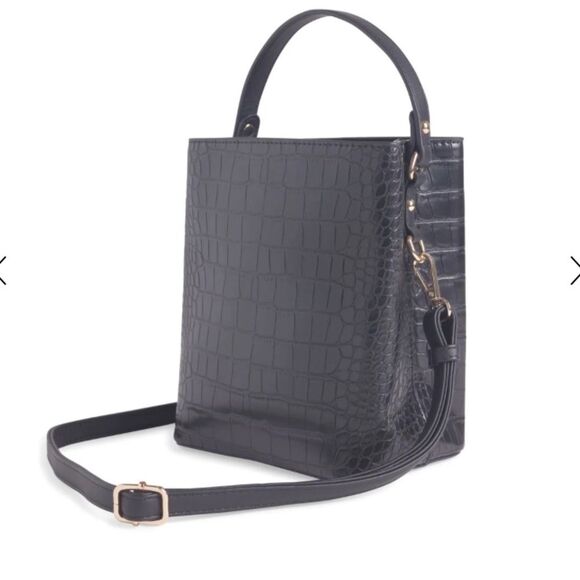 Aota Handbags - NWT AOTA Elena Crossbody Bucket Bag Black Vegan Leather Mock Croc Texture